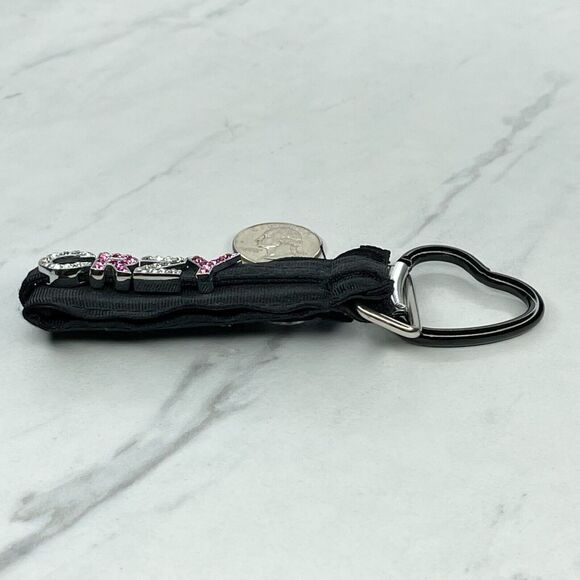 Black Ribbon Rhinestone CRZY Crazy Heart Carabiner Keychain Keyring - Picture 7 of 9